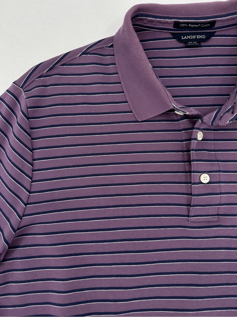 Lands’ End NWOT Supima Cotton Striped Polo Purple Navy Heritage Prep Men’s L - Picture 1 of 8